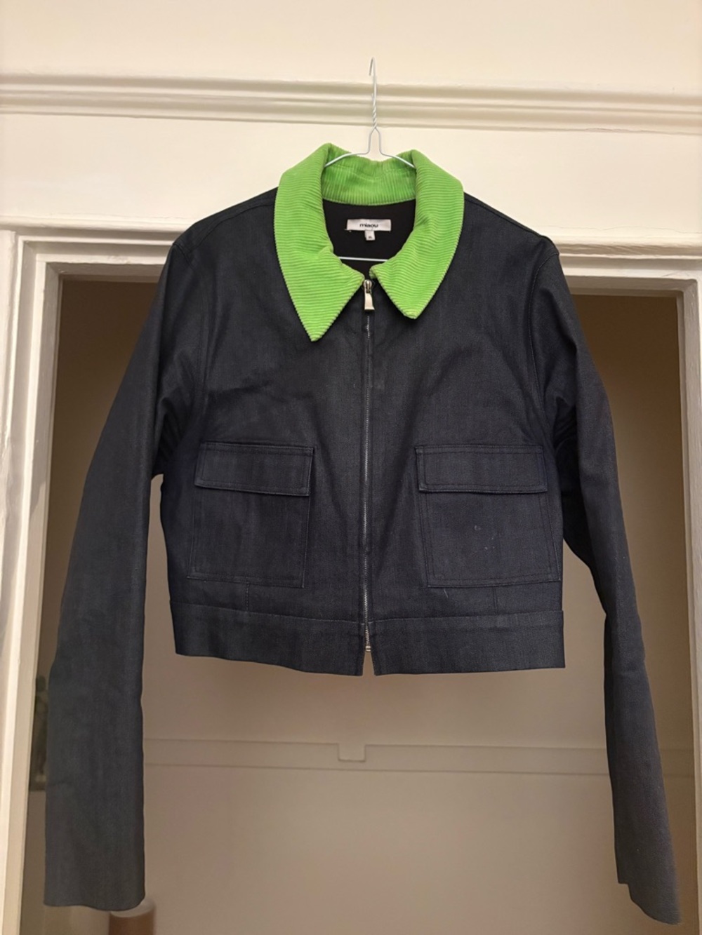 Miaou Green Collar Navy Cropped Jacket - Women's Denim Zip Front